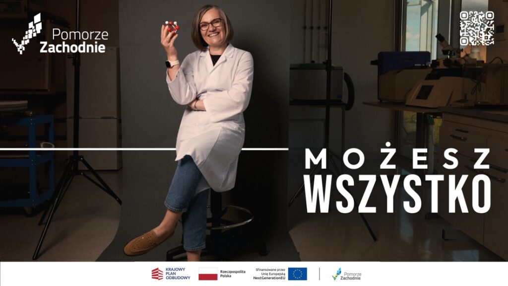 Baner kampanii "Możesz wszystko" - na zdjęciu Agnieszka Piegat, naukowczyni z Zachodniopomorskiego Uniwersytetu Technologicznego, współtworzy innowacyjną terapię nowotworową z użyciem nanocząsteczek. Pokazuje, że nauka to nie teoria – to narzędzie, które realnie zmienia życie.